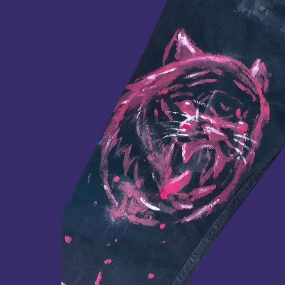 OOAK Unique Kids Hand Painted Anime Adjustable Black Jeans 23x25